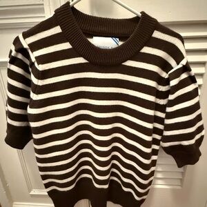 Addison Bay Women’s Chocolate and White Striped Crewneck Sweater